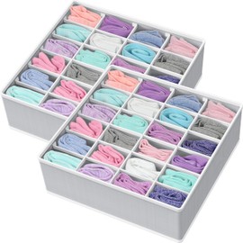 Simple Houseware 2 Pack Closet Sock Organizer, 24 Cell Drawer Divider, Gray