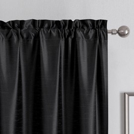 Chyhomenyc Uptown Black Faux Silk Curtains 96 Inch Length 2 Panels for Bedroom, Shiny Luxury Room Darkening Slub Textured Soft Fabric Rod Pocket Window Drapes, Each 40x96 Inches, 8 FT