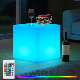 FUYO 12 inch LED Light Cube with Remote Waterproof Light Up Cube Chair, 16 RGB Colors LED Table for Kids Night Light, Glow Cube for Indoor Outdoor Home Patio Party (White-12 inch)