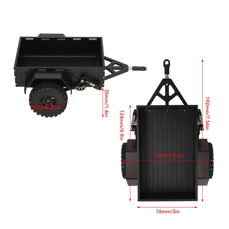 RC Car Hitch Trailer Aluminum Alloy Antislip Rubber Tire Rustproof