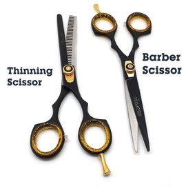 RAPRO RP-SS-01 Professional Barber Hairdressing Scissors Set Includes Barber Razor Shear, Stylish Thinning Scissor, Straight Edge Cut Throat Razor with Hair Comb and Scissors Case (Black Set AU)