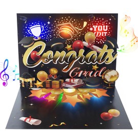MZD8391 3D Graduation Pop Up Card with Music & LED Lights – 2025 Graduation Cards with Dancing Diploma & Trophy – Envelope Included – Perfect Grad Gifts for High School College University Graduates