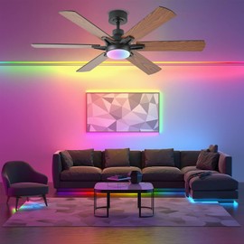 52in Ceiling Fans with Lights RGB Ceiling Fan with Light and Remote/APP Control,Low Profile Ceiling Fans with Lights for Bedroom,Living Room,Kids Room,3CCT Dimmable Modern Ceiling Fan, 8 Speeds,Brown