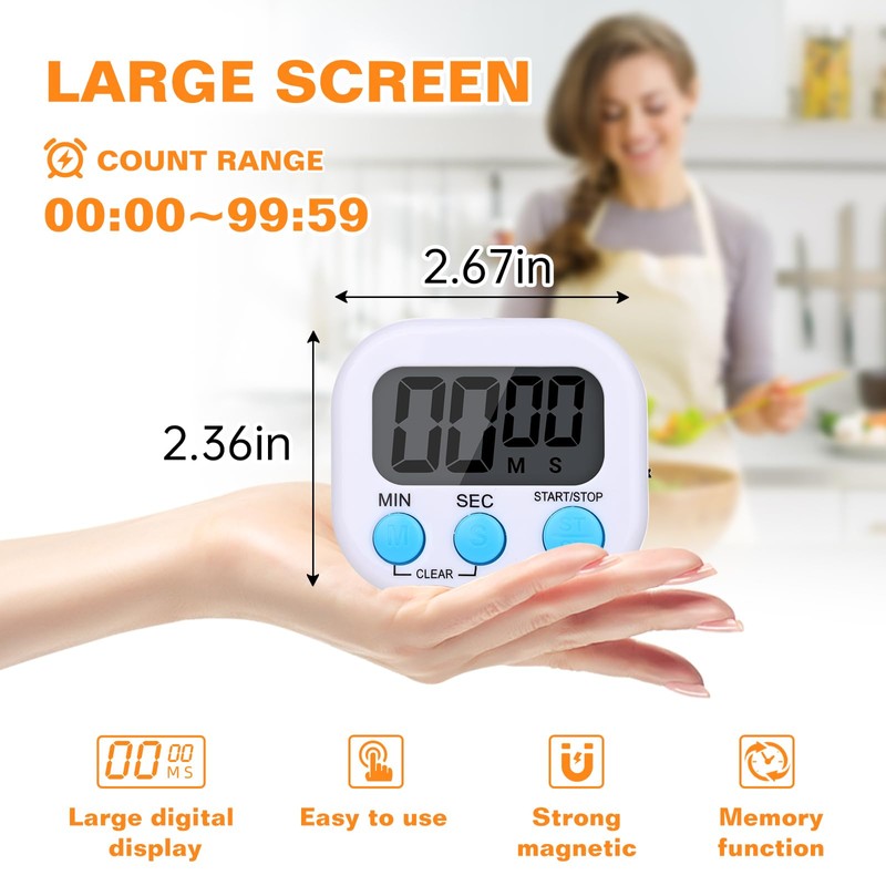 12 Pack Digital Kitchen Timers for Cooking, Small Magnetic Countdown