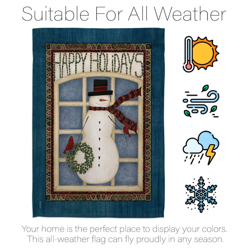Breeze Decor H114164 Happy Holidays Snowman Vertical House Flag, 28"