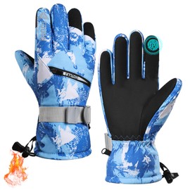 VZVXDW Winter Gloves, Waterproof Thermal Touchscreen Ski Glove, Suit for Ski, Cycling, Hiking, Driving, Typing, Freezer Work (Camouflage Blue, Large)