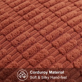 decorUhome Rust Decorative Throw Pillow Covers 24x24 Set of 2, Soft Corduroy Striped Square Pillow Covers for Couch Living Room Bed Sofa