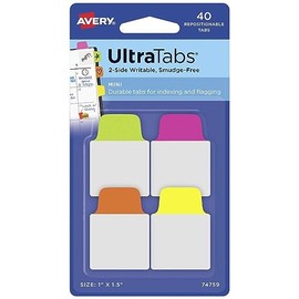 AVERY Zweckform Item 74759 Adhesive Strips Transparent/Neon (40 Sticky Notes, 25.4 x 38.1 mm, Film Index Tabs, Removable Sticky Notes, Page Markers, Sticky Notes, Adhesive Markers)