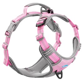 ThinkPet Arnés deportivo transpirable sin tirones con asa, arnés reflectante ajustable para perros medianos y grandes, clip trasero y frontal para un fácil control, XL, rosa brillante