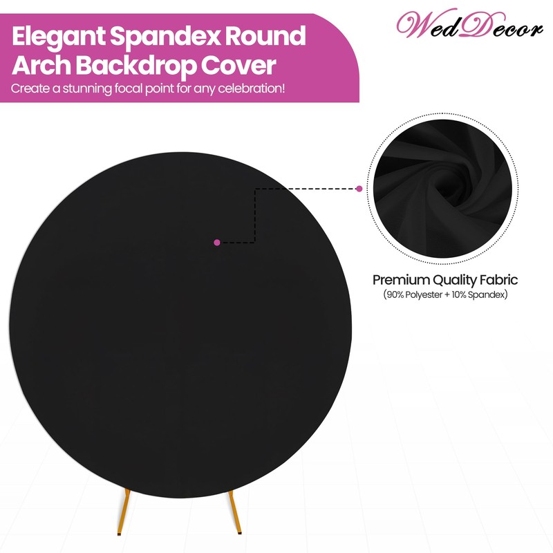 WedDecor 7.2ft (220cm) Black Round Backdrop Cover Adjustable Spandex Wrinkle