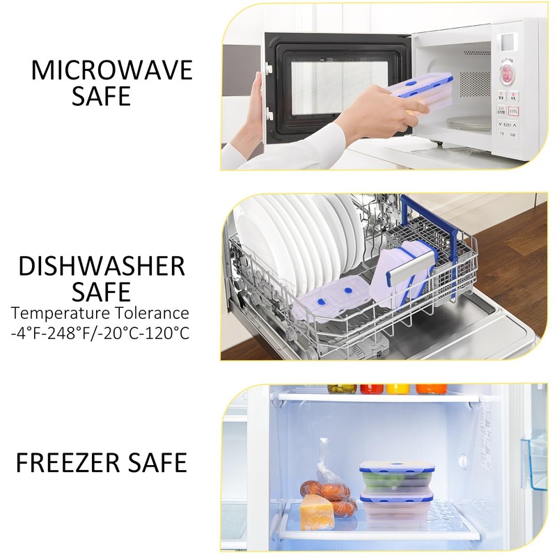 FUSMYE 5 Pack Translucent Collapsible Silicone Food Storage Containers with