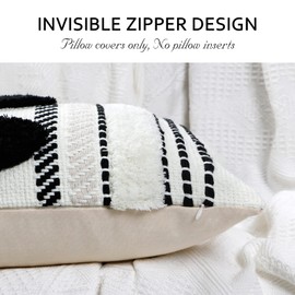 Dremisland Pillow Cover Lumbar Decorative Throw Pillow Covers for Couch Bedroom Sofa Embroidery Pillow Cases Cream Zipper Rectangle Pillows Cover with Fringe Tassels (Black Waves, 12"X20")