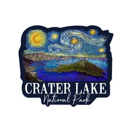 Die Cut Sticker Crater Lake National Park, Oregon, Starry Night National Park Series, Contour Vinyl Sticker 1 to 3 inches (Waterproof Decal for Cars, Water Bottles, Laptops, Coolers), Small
