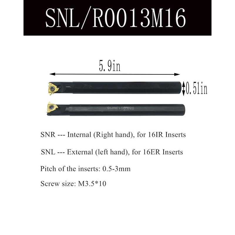 KinRite 5/8" SNR0013M16 SNL0013M16 External/Internal Threading Boring Bar Turning Tool