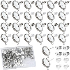 SOFPLATE 1 Box 180 Stück 10mm Ohrstecker Rohlinge Ohrstecker Set Edelstahl Silberfarbene Lünettenbecher Ohrstecker Mit Ohrmutter Ohrringverschlüsse Beschläge Für Die Schmuckherstellung Zubehör Kunsth
