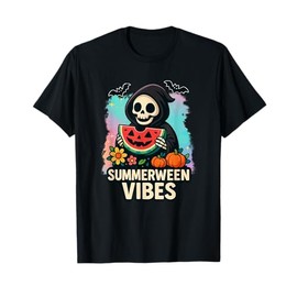 Watermelon Ghost Summerween Retro Skeleton Vibes Outfit T-Shirt