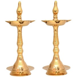 BENGALEN Brass Diya 10 Inch Kerala Samai Traditional Oil Lamp Deepak Lamp Kutthu vilakku Panchmahal Deepam for Pooja Mandir Diwali Indian Puja Wedding Return Gift Items Set of 2