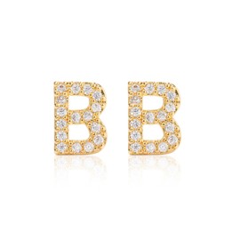 MUMREUES Gold Earrings for Women Trendy 14K Gold Cubic Zirconia Initial B Letter Stud Earrings for Simple Small Minimalist Dainty Cute Hypoallergenic Earrings Jewelry Gifts for Women