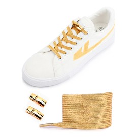 CERLUNA Premium Elastic Shoelaces with Secure Holding Flat Quick Release 6 mm and 8 mm Wide Rubber Shoelaces without Tying / Rubber Shoelaces without Tying in Premium Quality, 6 Colours, E-gold