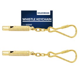 Five Oceans Whistle Keychain - Small Whistle Keychain, Mini Whistle Key Chain, Solid Brass Keychains for Key Accesory Bag Charm Desk Decoration - 2-Pack - FO2219-M2