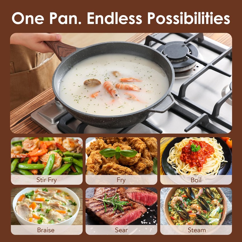 SENSARTE Nonstick Wok Pan with Lid 11Inch, Healthy Stir-fry Pan