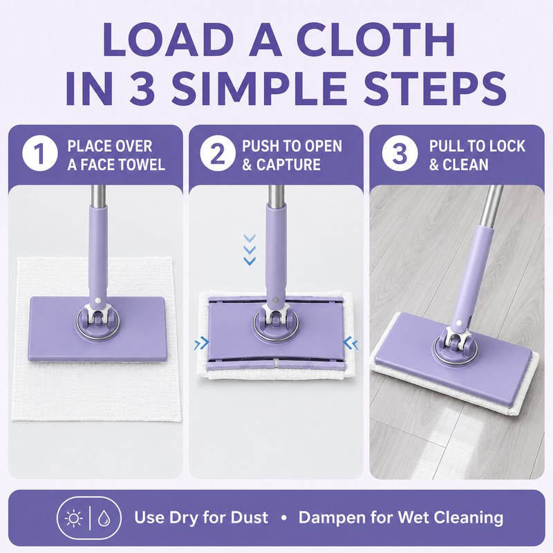 2 Pack Hands-Free Rotating Mini Mop for Wet & Dry