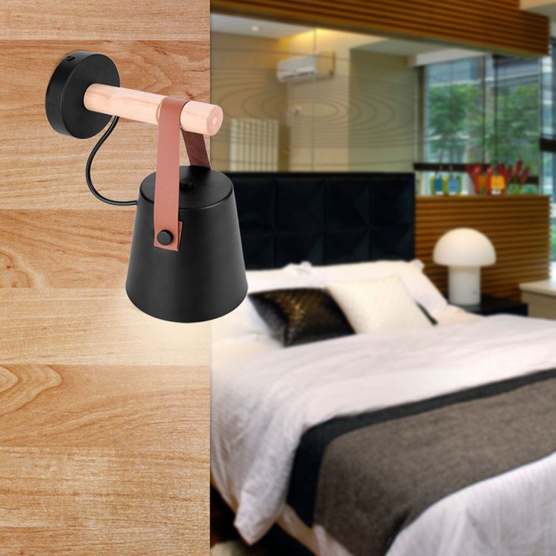 Modern Wooden Iron Bedroom Wall Mount Lamp Porch Corridor Study