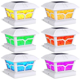 SIEDiNLAR Solar Post Cap Lights Outdoor 2 Color Modes LED for 4x4 5x5 6x6 Wooden Vinyl Posts Fence Patio Deck Decoration RGB Color Changing & Warm White Lighting White (6 Pack)