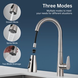 Kitchen Faucet Head Replacement,3 Modes Faucet Spray Head With 11 Adapters, Pull-Down Sprayer Sink Nozzle Compatible With Moen, American Standard, Delta, Kohler Faucets, Brushed Nickel,Rust Proof