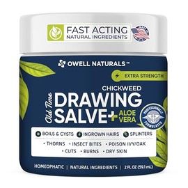 OWELL NATURALS OWELL NATURALS Chickweed Drawing Salve Aloe Vera, for boils & Cyst, Splinters, Poison Ivy/Oak, Skin Disorder, Irritations, Burns, Minor Cuts, Dry Skin, Mosquito Bite Itch, 2 oz