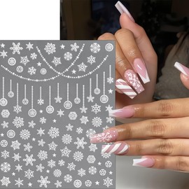 8 Pcs 3D Snowflake Nail Art Stickers Winter Christmas Nail Decals Self-Adhesive Snowmen Elk Lantern Sticker for Nails Cute White Snowflake Christmas Tree Nail Design DIY New Year Christmas Decoration
