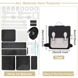WADORN DIY PU Leather Backpack Bag Making Kit, Leather Shoulder Bag Sewing Complete Kit Handmade Leather Pattern Handbag Stitching All Materials Kit Leather Craft Messenger Bag Purse Kit, Black