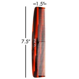 ZEUS 7.5" Handmade Large Hair Comb, Non-Static Acetate, Anti-Snag (Traditional) - Y11