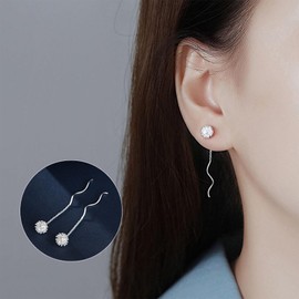 Aneneiceera Boho Ball Threader Earrings Swirl Chain Drop Earrings Silver Threader Chain Earrings Minimalist Pull Through Earrings Jewellery for Women and Girls, Zinc