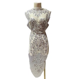 Liveish Rhinestone appliqué,Silver Applique,Sequin Iron-on Patch appliqué for Dresses, Stage Costumes, Wedding Dresses with Silver appliqué. (Silver)