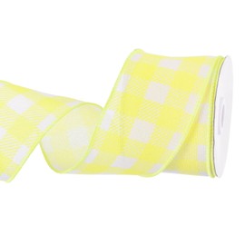 MECCANIXITY Lemon Yellow Checkered Ribbon,2.5 Inch x 10 Yards Wired Edge Gingham Ribbon Farmhouse Plaid Ribbon for Gift Wrapping, DIY, Christmas Decoration and Bows Craft