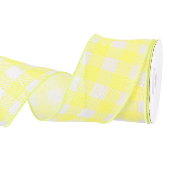 MECCANIXITY Lemon Yellow Checkered Ribbon,2.5 Inch x 10 Yards Wired