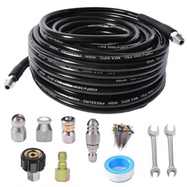 Sewer Jetter Kit for Pressure Washer Drain Cleaner Hose 1/4 Female NPT，Corner，Rotating and Button Nozzle Sewer Jetting Nozzle Pearl Corsage Pin Waterproof Tape with 2 Spanner