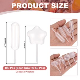 PATIKIL Cupcakes Pipettes, 100 Pcs 4ml Disposable Plastic Dessert Pipettes Strawberry Pipettes Squeeze Transfer Pipettes Droppers for Cupcakes Mini Cakes Desserts, Clear, Dropper/Star