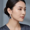 Aretes Plata 925 Mujer Gota Zirconia Azul Profundo Elegante