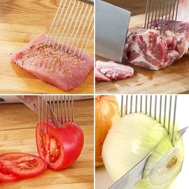 kierain 3PCS Assistant Slicers Stainless Steel Vegetable Rack Slicers Meat Slicers Onion Peeler Vegetable Helper Potato Cutter Slicer Kitchen Tool Cutting Chopper Stainless Steel Fork Slicing, Blue