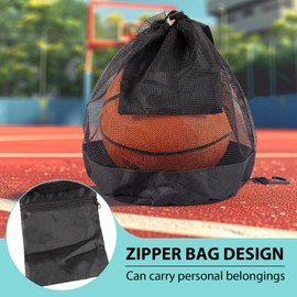 Ball Bag, Ball Net 1 Ball Basketball Bag, Backpack Portable Ball Net, Football Net with Zip Pocket, Multi-Purpose Sports Mesh Bag, Ball Bag Ball Net Bag for Football, Basketball, Volleyball