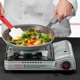 Chef Master 90235 Butane Countertop Stove 12,000 BTU, Professional Quality, Portable, with Carry Case, High Performance, Electronic Ignition, Brass Burner, Double Wind Guard, 1 Burner