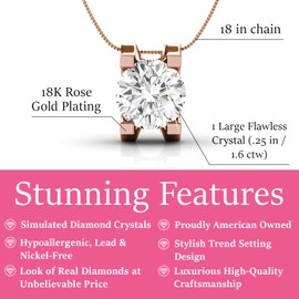 Cate & Chloe Clara 18k Rose Gold Plated Pendant Necklace | Women's Gold Crystal Necklace with Solitaire Round Cut Crystal, Fashion Jewelry for Women, Gift for Her