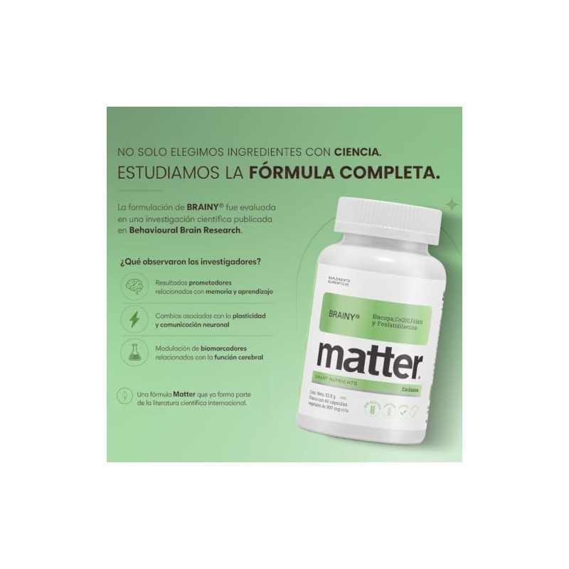 Matter Brainy, Suplemento con Bacopa Monnieri, Ubiquinol CoQ10 Kaneka™, Fosfatidilserina