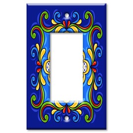 Art Plates - OVERSIZED Switch Plate - OVER SIZE Wall Plate - 1 Gang Decora - Dark Blue Mexican Talavera Tile (PRINTED IMAGE)