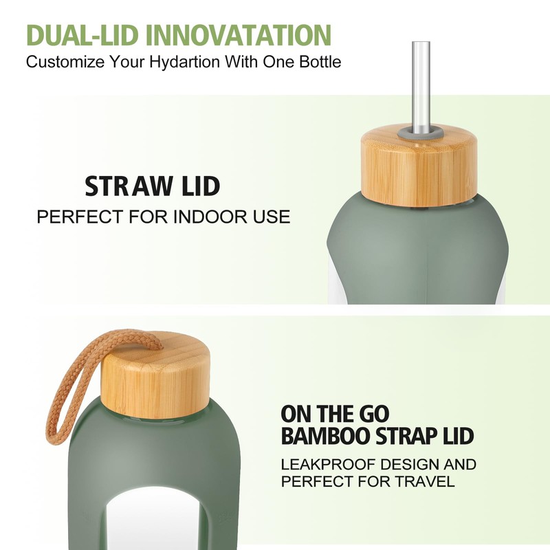 OxyFlask Glass Water Bottles 32 oz - Motivational Drinking Glass Water  Bottle with Silicone Sleeve, Straw & 2 Bamboo Lids - 1 Liter Clear  Borosilicate Daily Intake Tumbler with Time Marker - Olive - ibspot.com