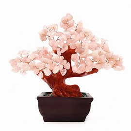 Colorsheng Feng Shui Quartz Crystal Money Tree Bonsai Style Decoration for Luck and Wealth (Pink)