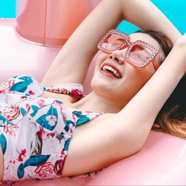 Matcheck 10 Pack Women Sparkling Crystal Sunglasses Oversized Square Diamond Thick Frame Glasses Pink Ombre Colored Funky Big Cool Eyeswear