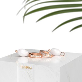 THIORA Women's Earrings - 'Caribbean Glow' | Convertible Hoop Earrings | 18 Carat Gold or Rose Gold | Cubic Zirconia | Removable Pearl | Stainless Steel | Nickel Free | Gift Idea, Rose Gold
